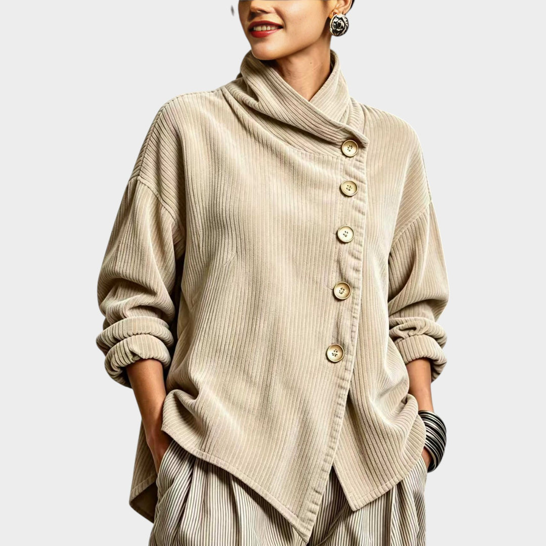 Women’s Asymmetric Corduroy Top Button Accent Design