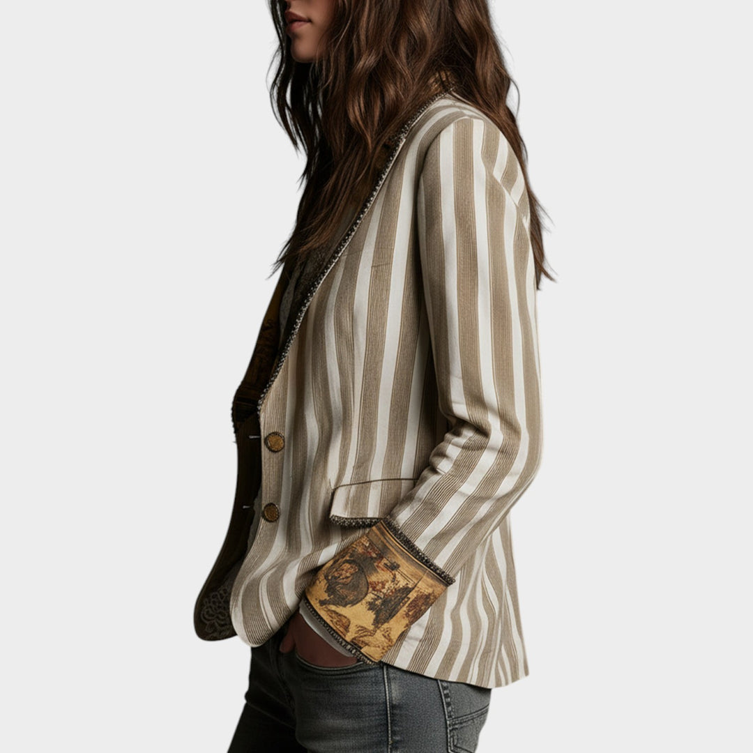 Women’s Blazer Boho Striped Print Lapel