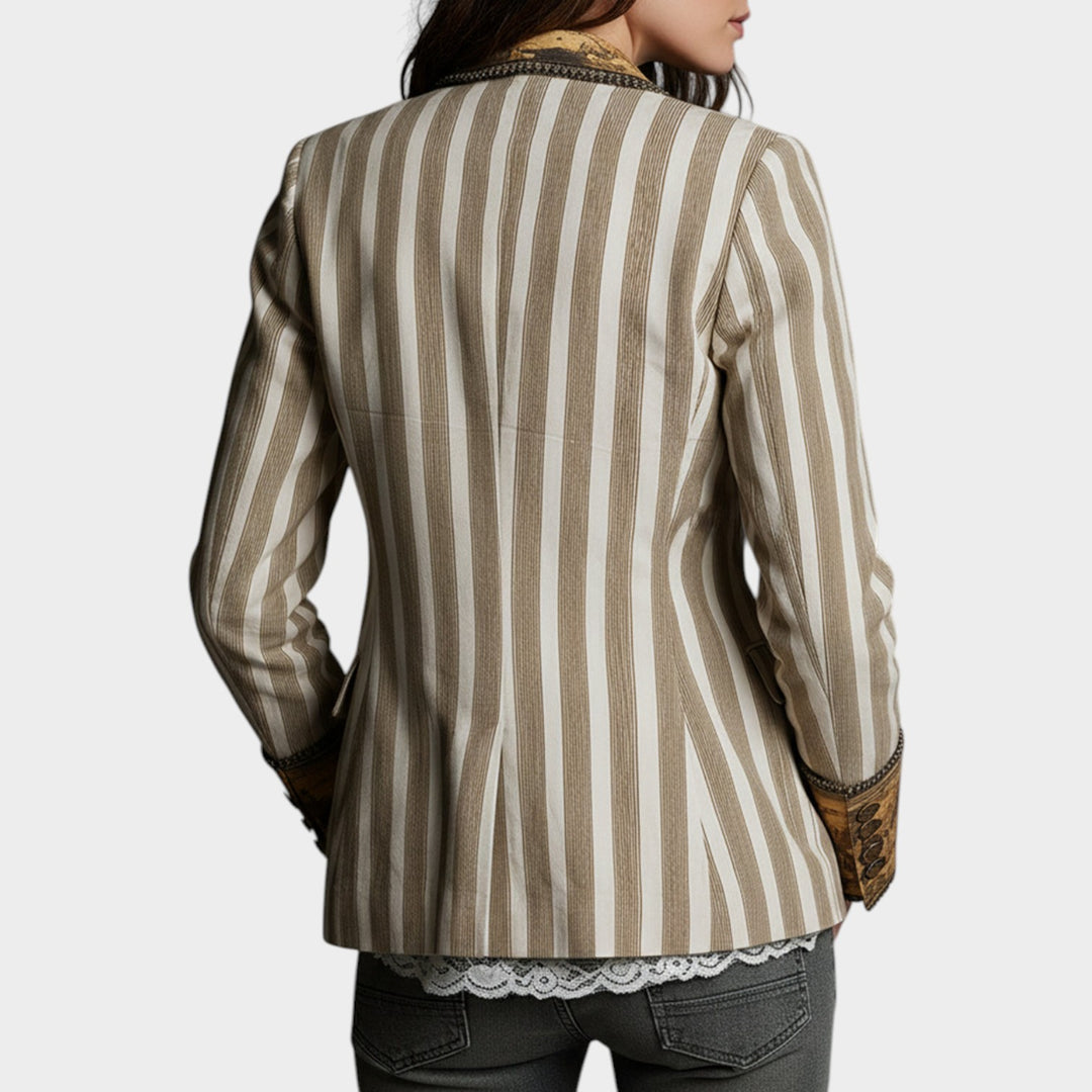 Women’s Blazer Boho Striped Print Lapel