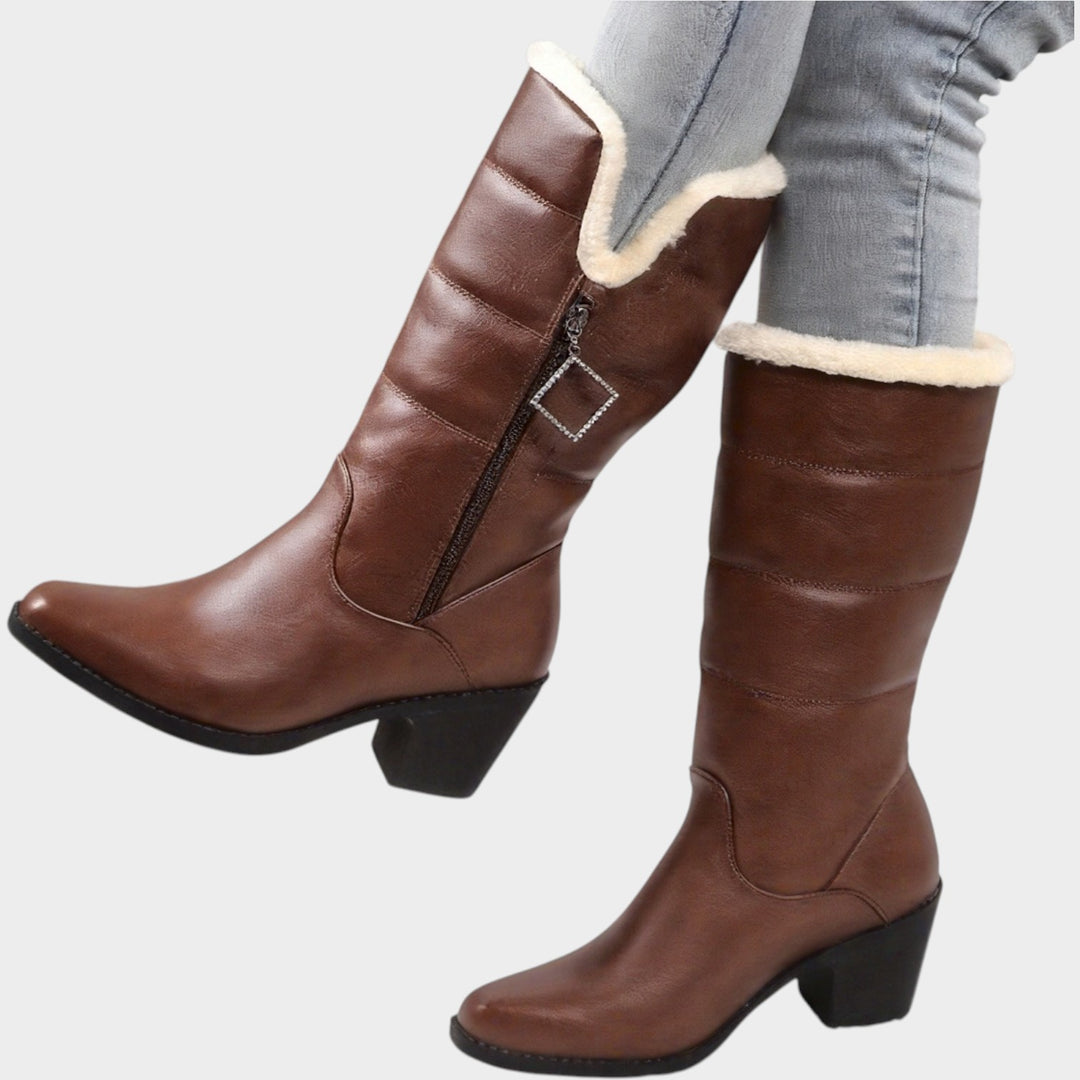 Women’s Winter Boots Chunky Heel Side Zip Solid Color