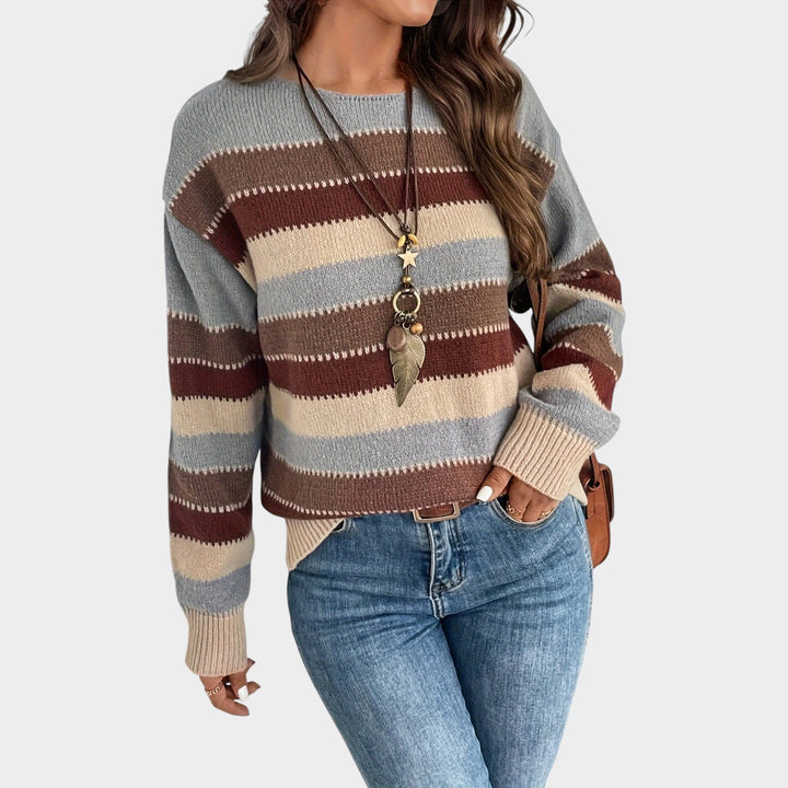 Women’s Knit Sweater Horizontal Stripe Round Neck Loose Fit