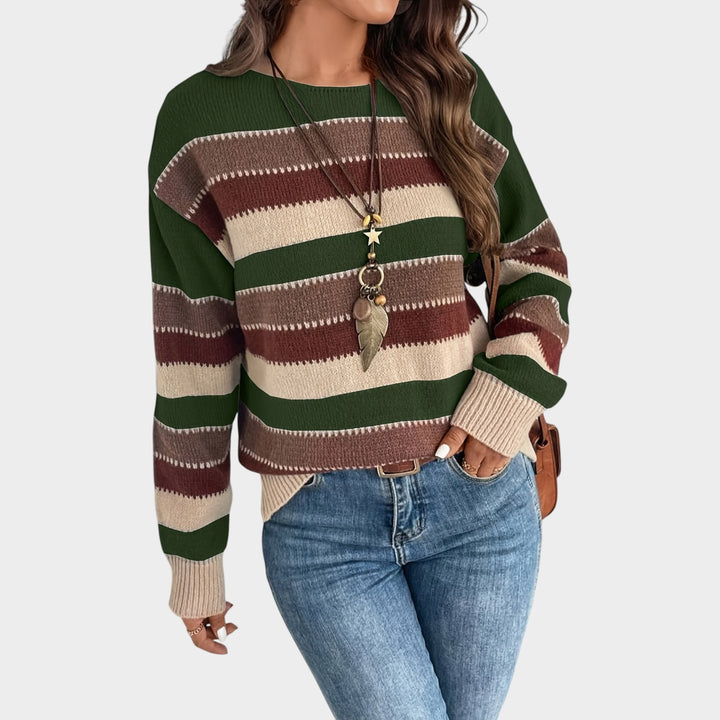 Women’s Knit Sweater Horizontal Stripe Round Neck Loose Fit