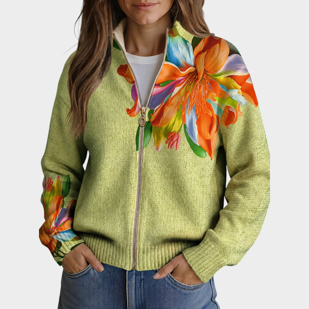 Women’s Zip Front Cardigan Lily Floral Pattern