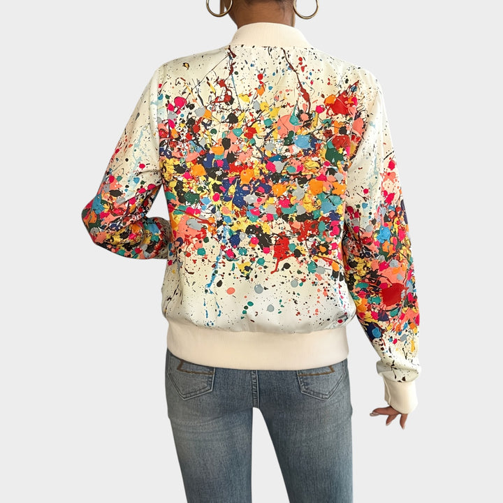 Women’s Bomber Jacket Casual Multicolor Abstract Print Zip Up