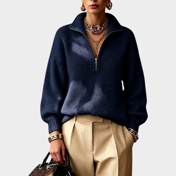 Women’s Quarter Zip Knit Sweater High Collar Relaxed Fit