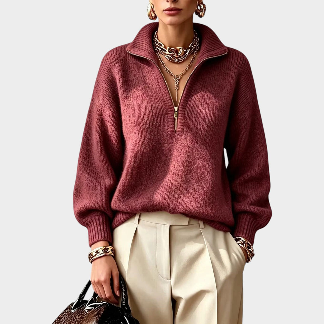 Women’s Quarter Zip Knit Sweater High Collar Relaxed Fit