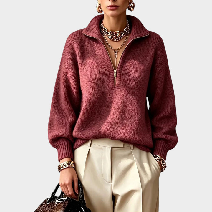 Women’s Quarter Zip Knit Sweater High Collar Relaxed Fit