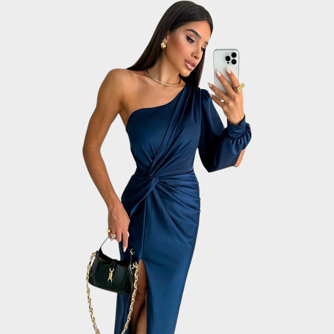Formal Draped One Shoulder Maxi Dress
