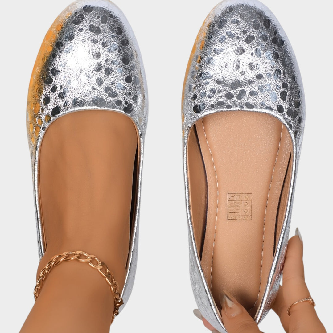Women’s Ballet Flats Metallic Textured Round Toe