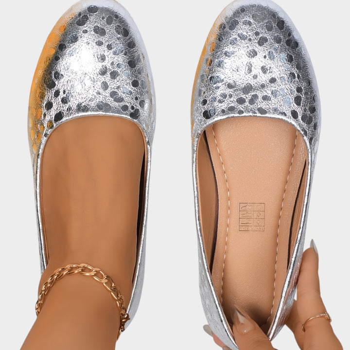 Women’s Ballet Flats Metallic Textured Round Toe