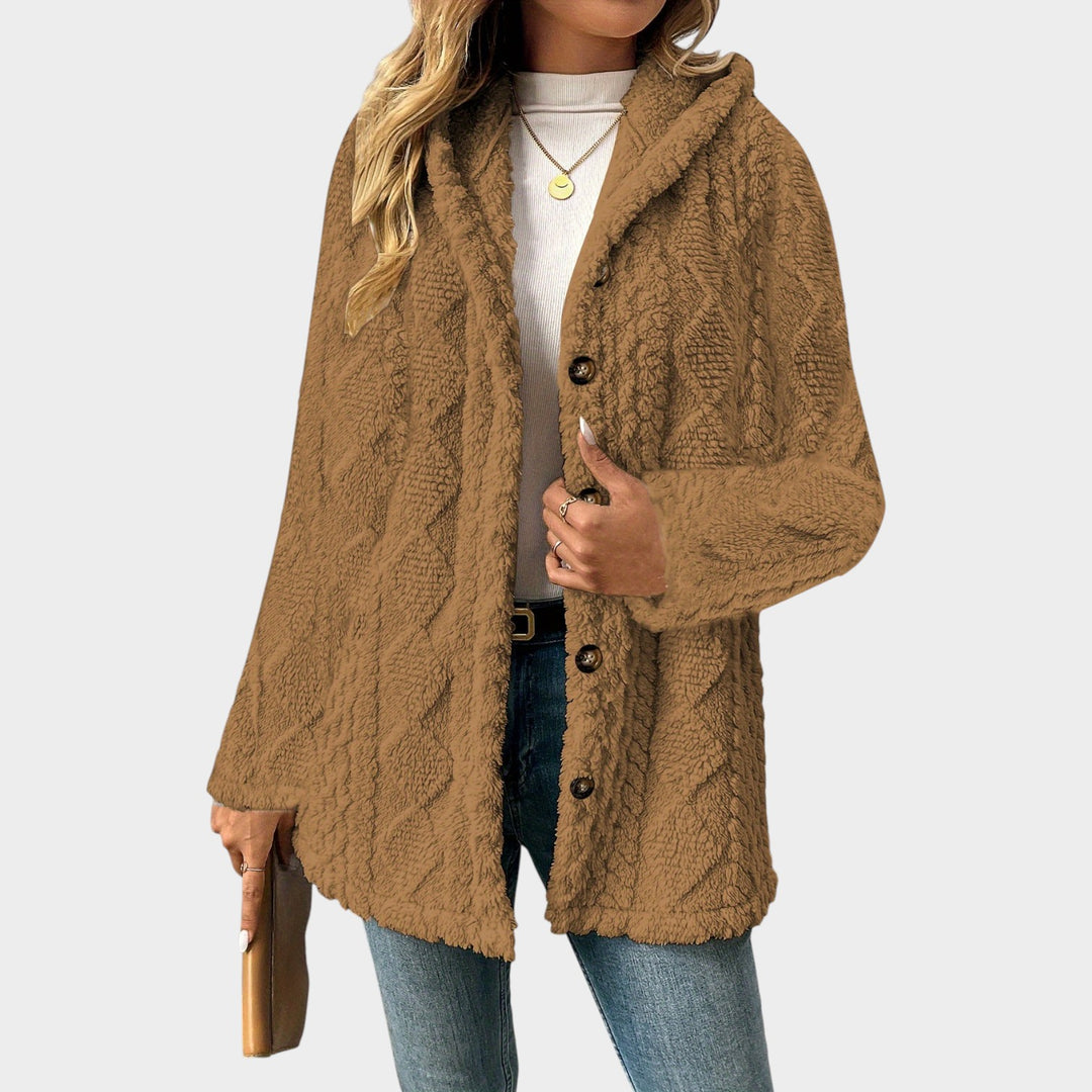 Women’s Fleece Jacket Casual Knit Hooded Button Up