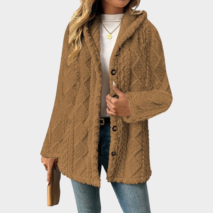 Women’s Fleece Jacket Casual Knit Hooded Button Up