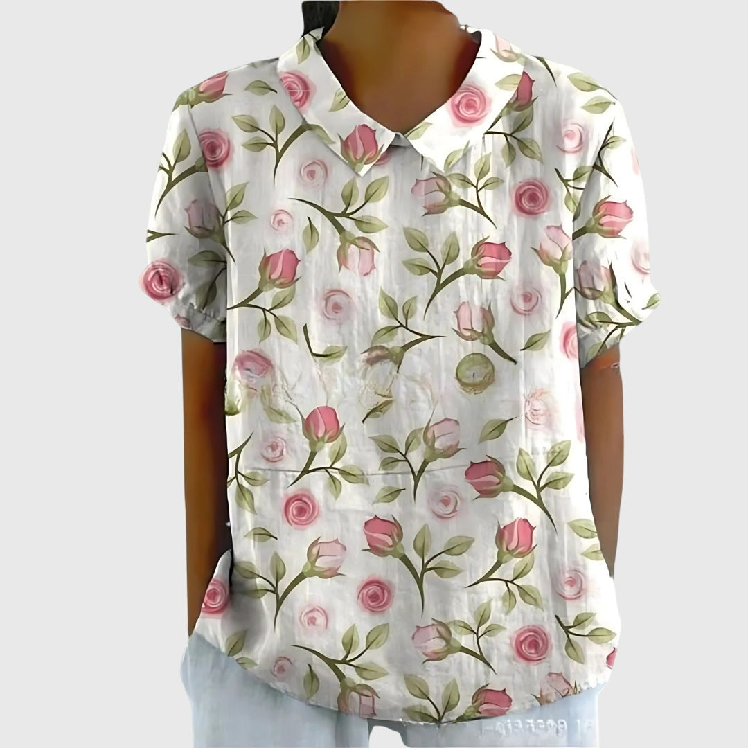 Floral V-Neck Blouse | Casual Short Sleeve Tunic Top