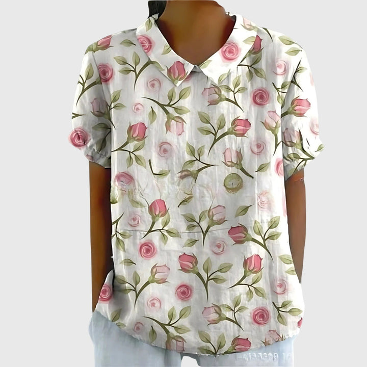 Floral V-Neck Blouse | Casual Short Sleeve Tunic Top