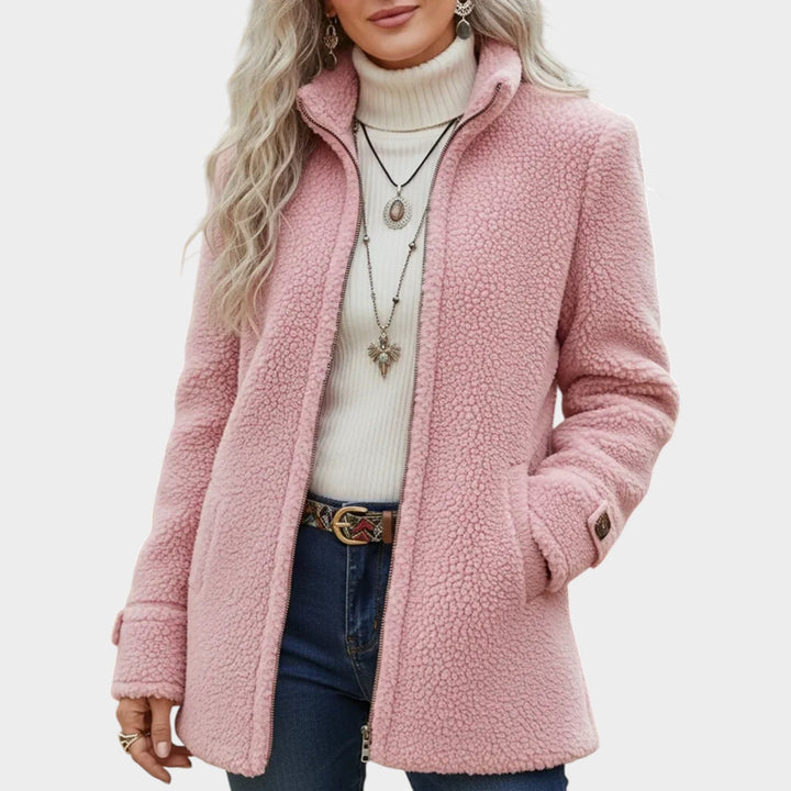 Women’s Fleece Jacket Full Zip Stand Collar Soft Texture