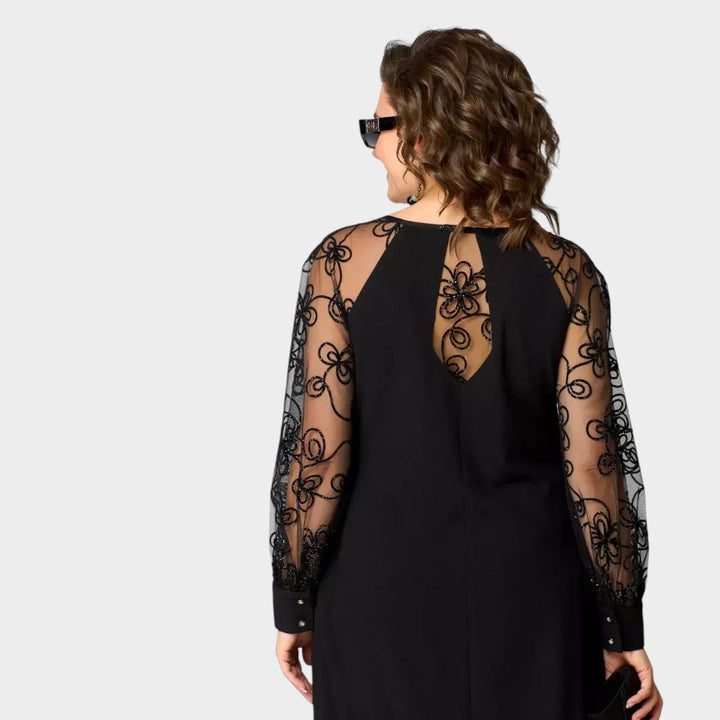 Formal Sheer Sleeve Midi Dress