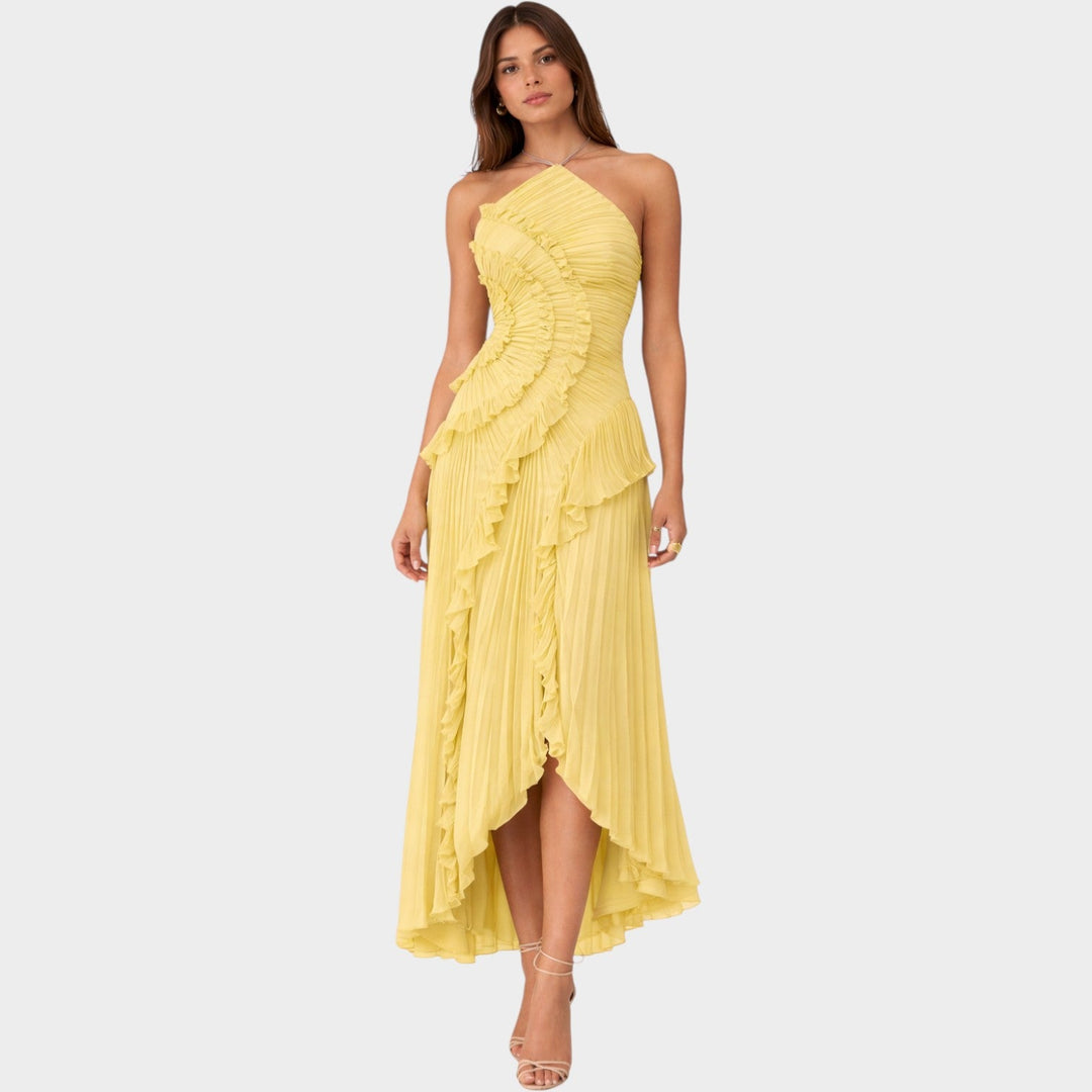 Formal Pleated Halter Neck Maxi Dress