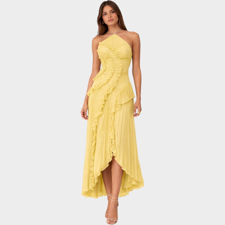 Formal Pleated Halter Neck Maxi Dress