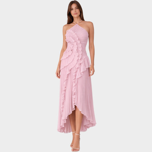 Formal Pleated Halter Neck Maxi Dress
