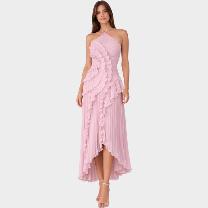 Formal Pleated Halter Neck Maxi Dress