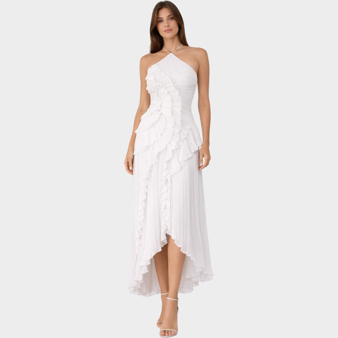 Formal Pleated Halter Neck Maxi Dress