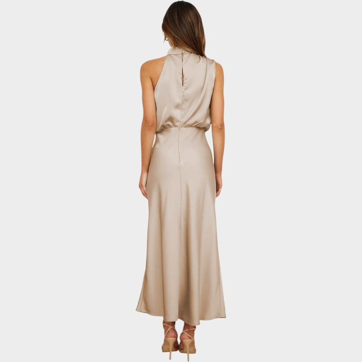 Formal Halter Neck Satin Maxi Dress