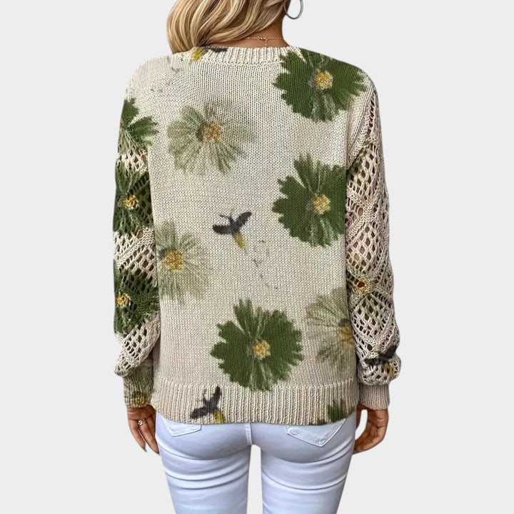 Women’s Floral Knitted Sweater Polished V Neck