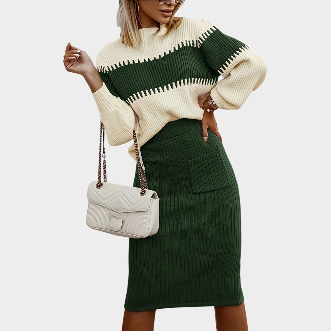Women’s Matching Set 2 Piece Casual Ribbed Knit Sweater Skirt