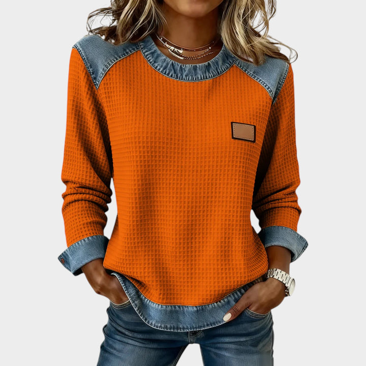 Women’s Patchwork Sweatshirt Waffle Texture Casual Style