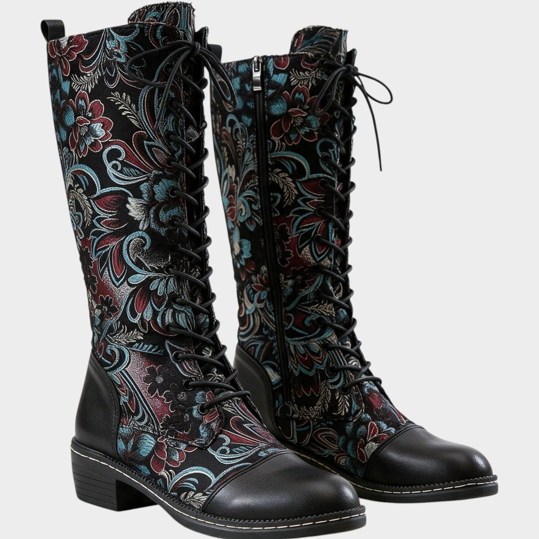 Women’s Knee High Floral Boots Printed Pattern Casual Style