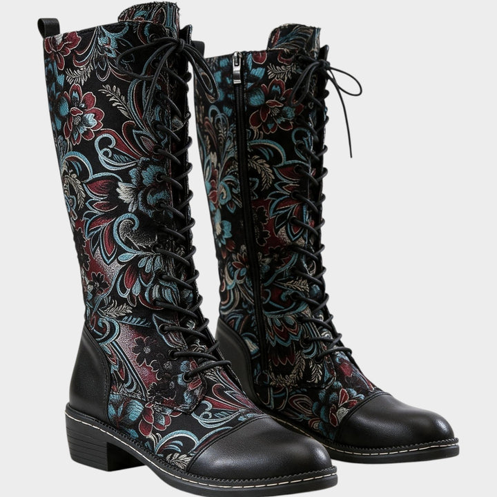 Women’s Knee High Floral Boots Printed Pattern Casual Style