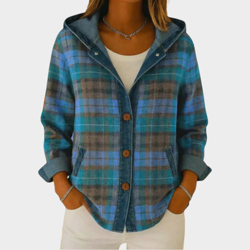 Women’s Checkered Knit Cardigan Pattern Hooded Casual Layering Style