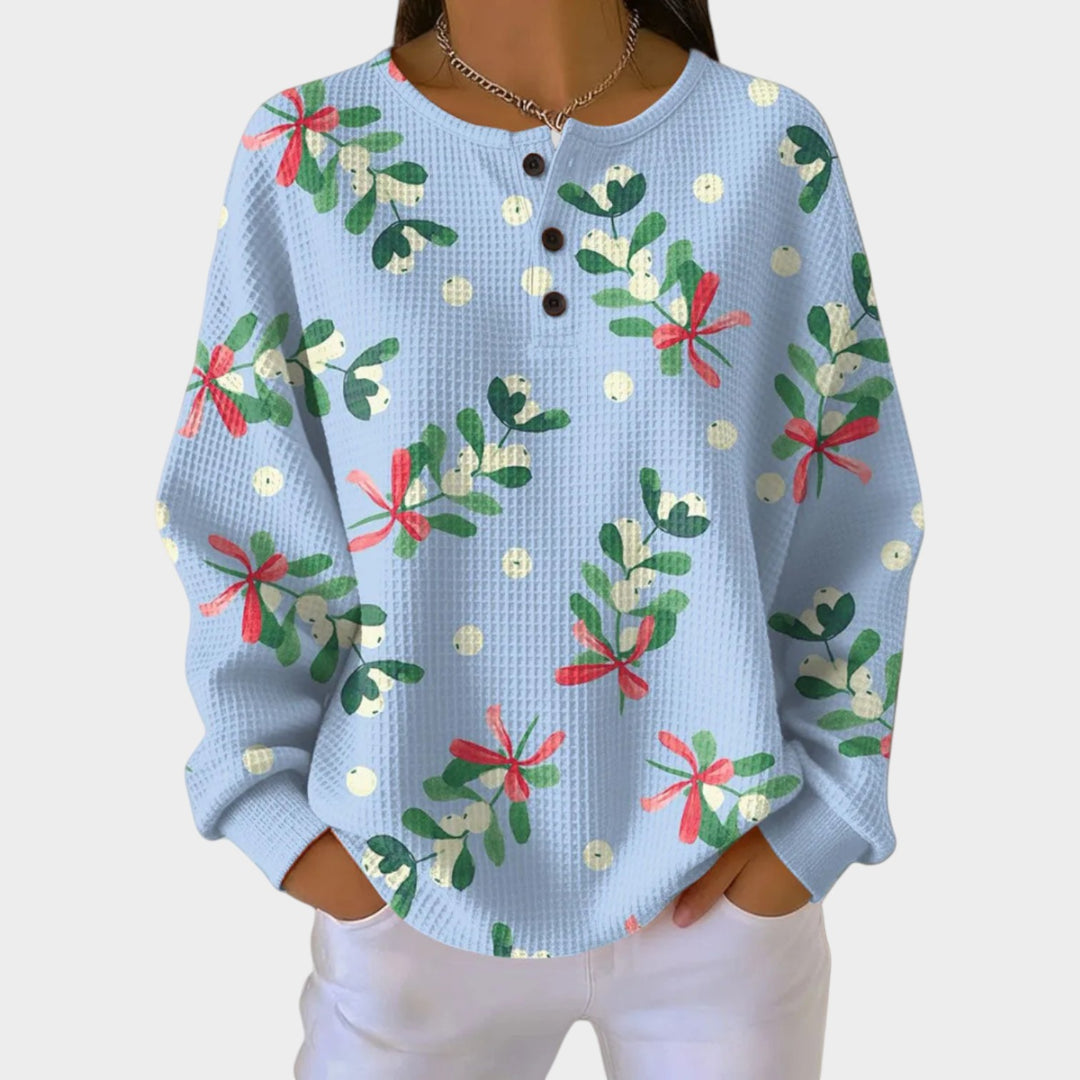 Women’s Christmas Sweatshirt Button Neck Festive Style
