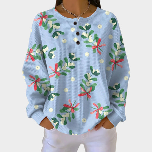 Women’s Christmas Sweatshirt Button Neck Festive Style