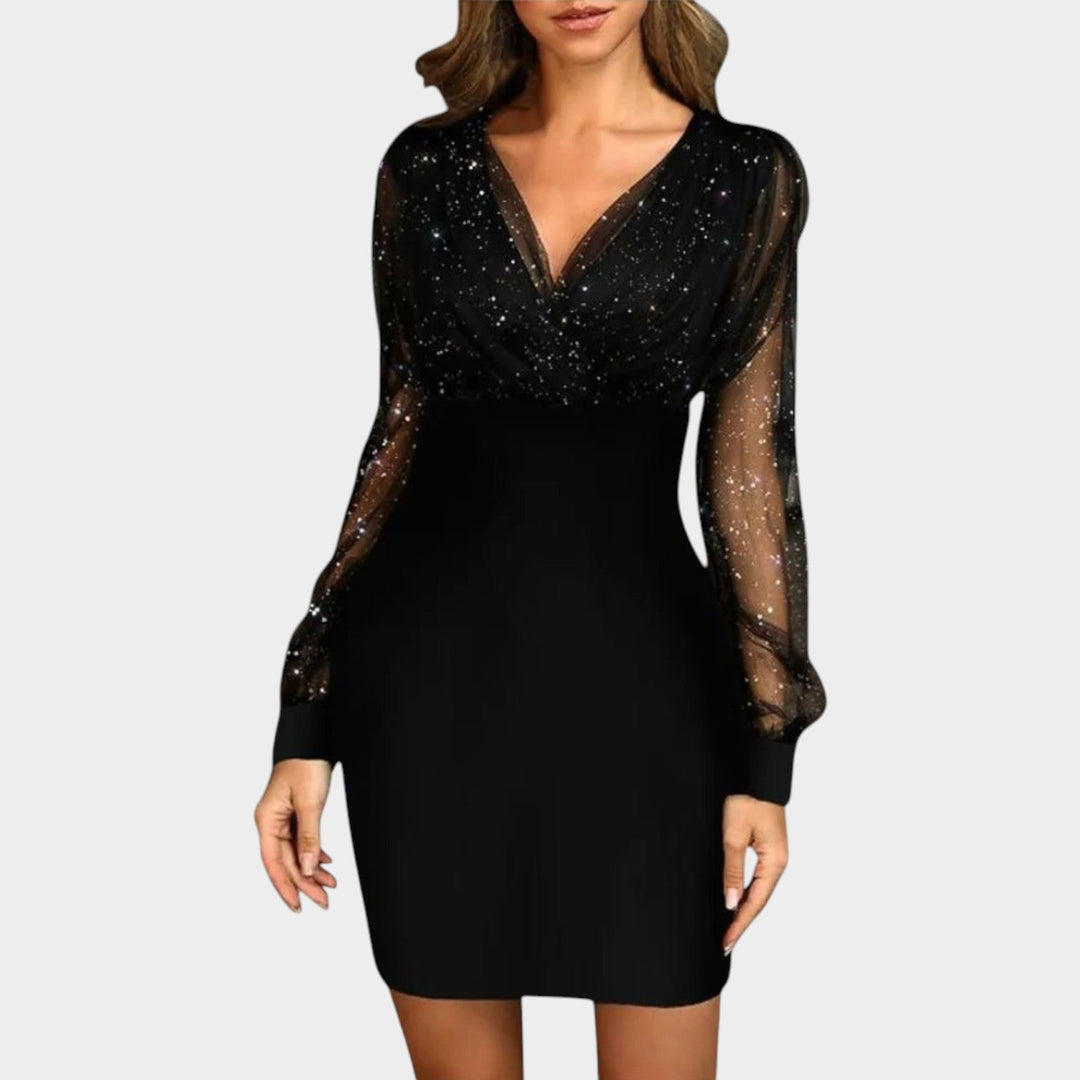 Cocktail Mesh Sleeve Mini Dress