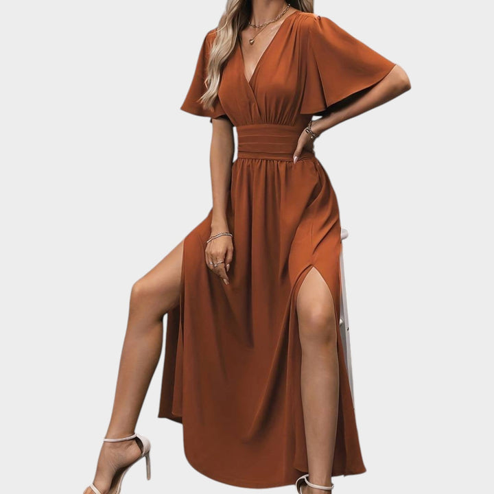 Formal Flutter Sleeve Flowing Maxi Dress