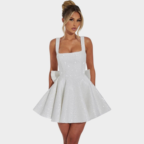 Cocktail Square Neck Sequin Mini Dress