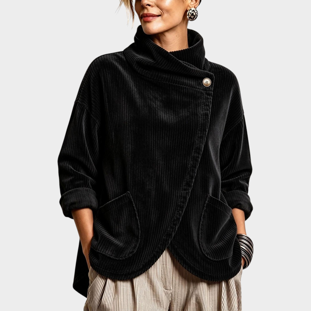 Women’s Asymmetric Corduroy Top Button Accent Design