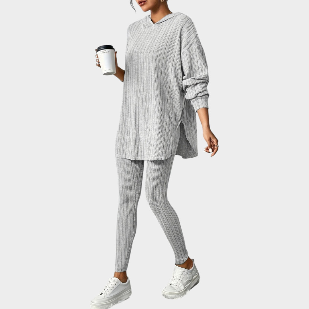 Women’s Matching Set 2 Piece Lounge Set Casual Ribbed Knit Hooded