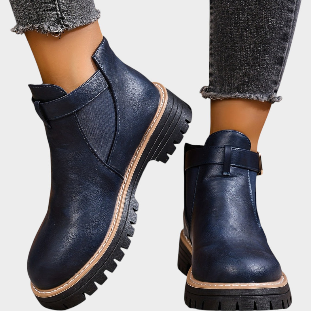 Women’s Chelsea Boots Chunky Heel Metal Buckle Thick Sole