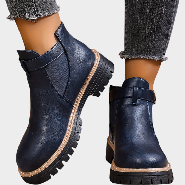 Women’s Chelsea Boots Chunky Heel Metal Buckle Thick Sole