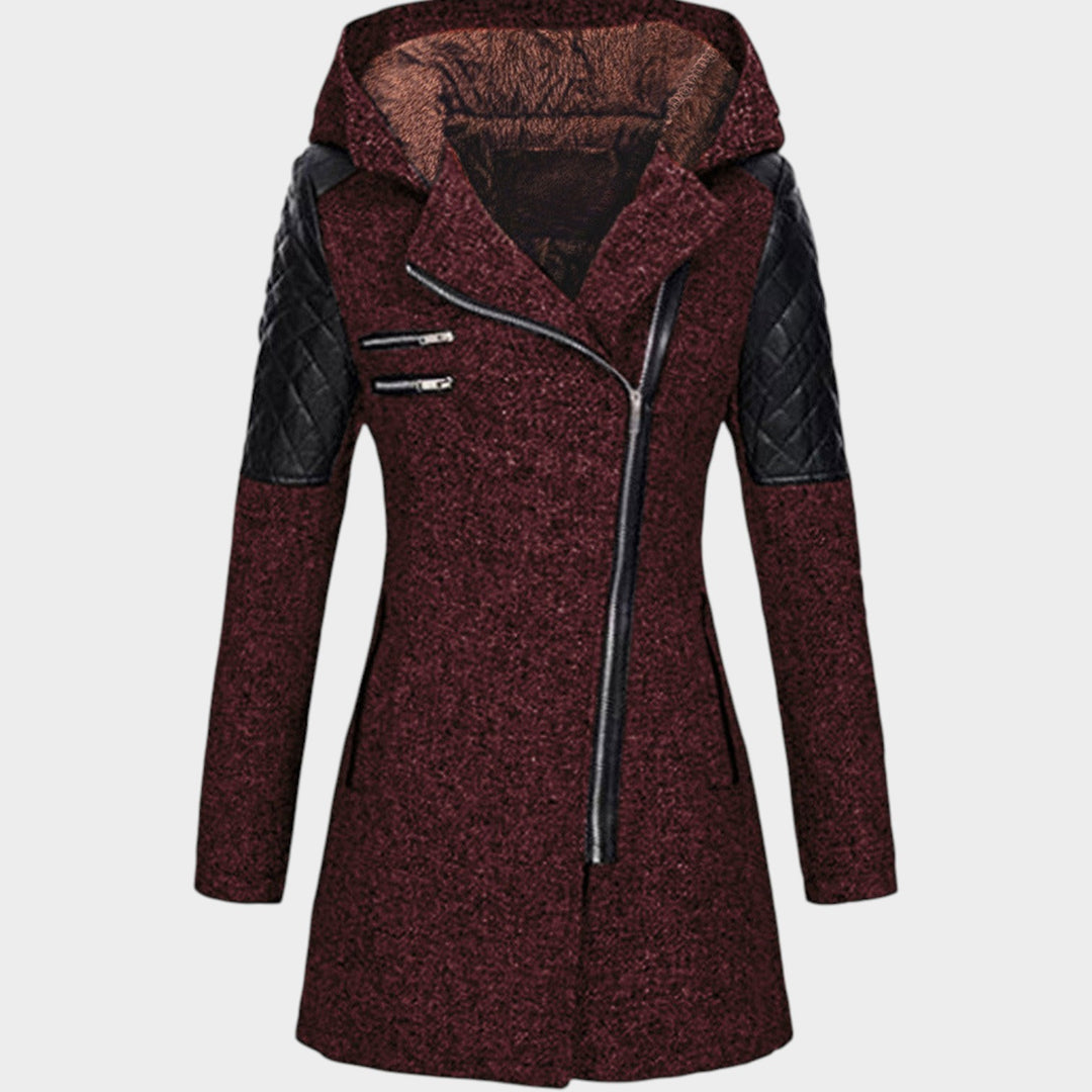 Women’s Hooded Coat Asymmetric Zip Front Quilted Sleeves