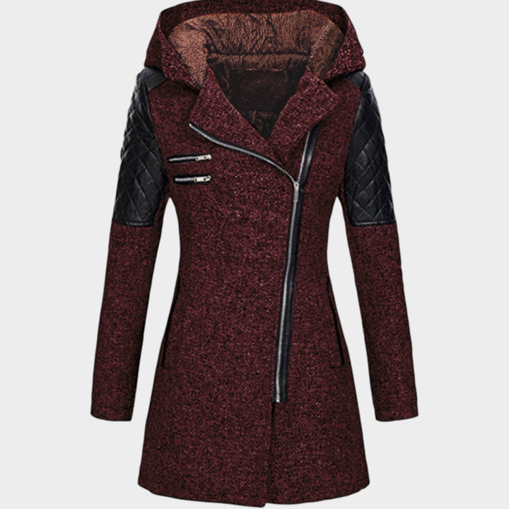 Women’s Hooded Coat Asymmetric Zip Front Quilted Sleeves