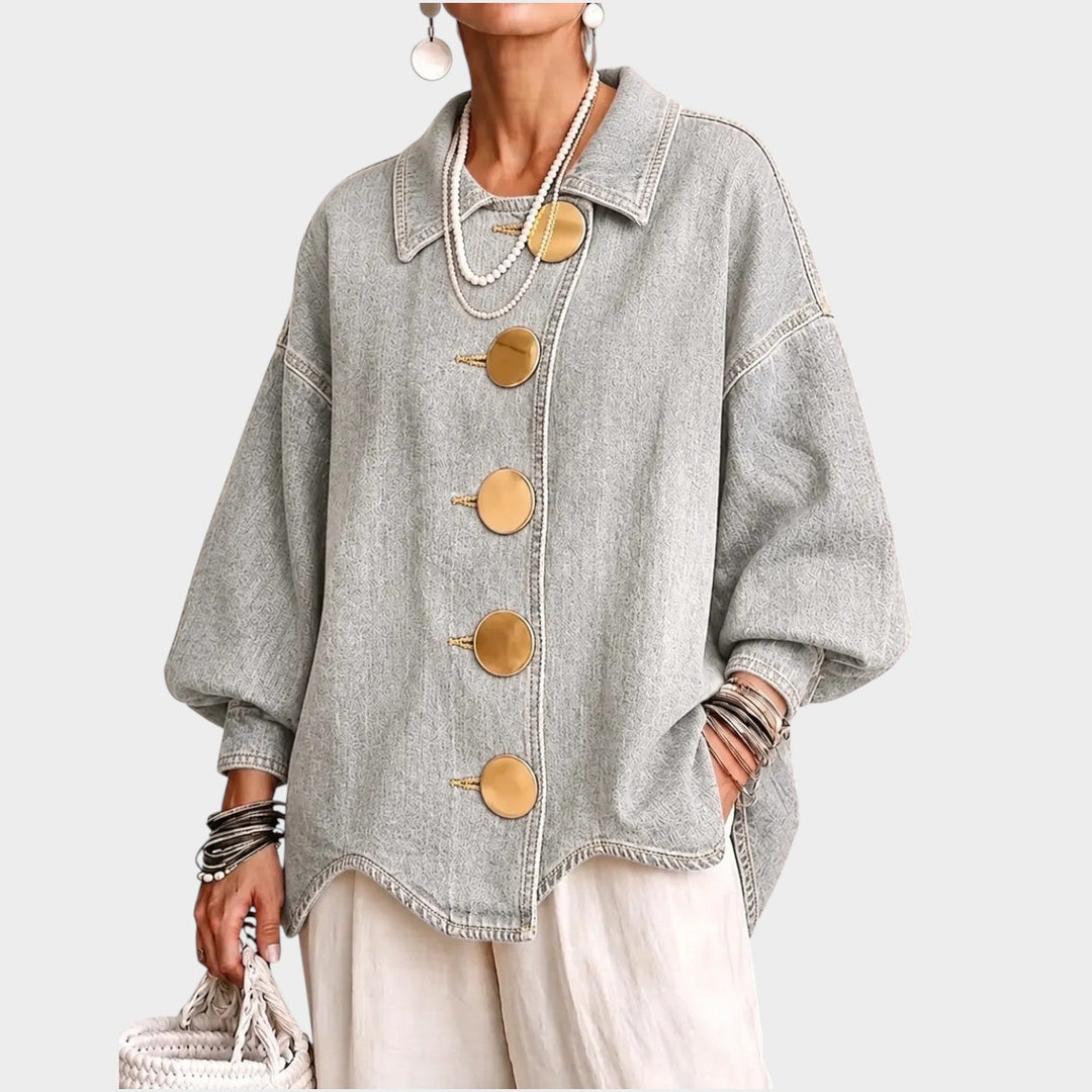 Women’s Denim Jacket Oversized Button Front Balloon Sleeve