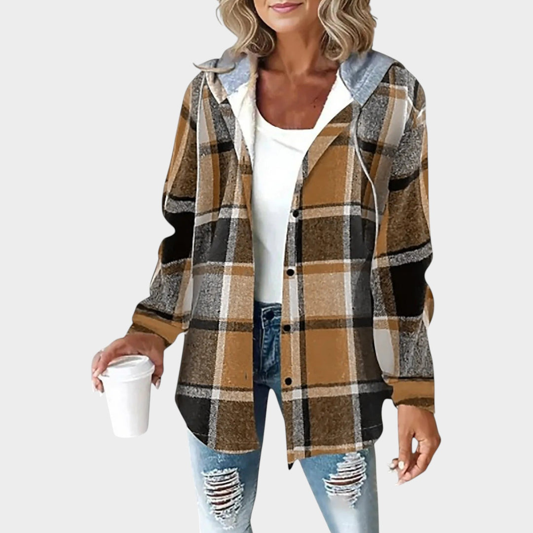 Women’s Jacket Plaid Casual Hooded Button Front