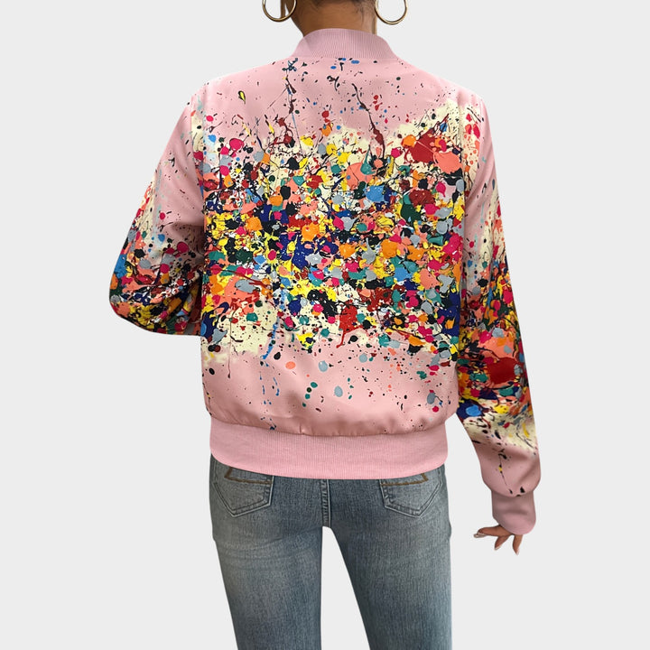 Women’s Bomber Jacket Casual Multicolor Abstract Print Zip Up
