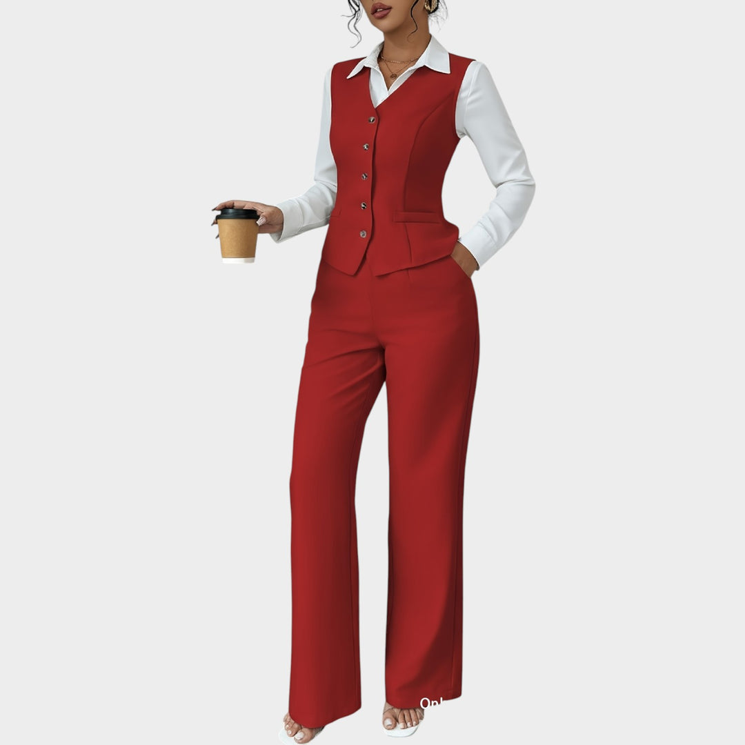 Women’s Suit Set 2 Piece Office Vest Wide Leg Pants
