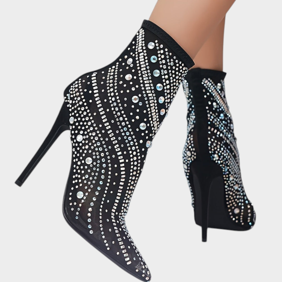 Women’s Sparkling Heels Pointed Toe Crystal Embellished Mesh