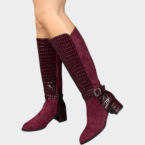 Women’s Knee High Boots Pointed Toe Chunky Heel Side Zip