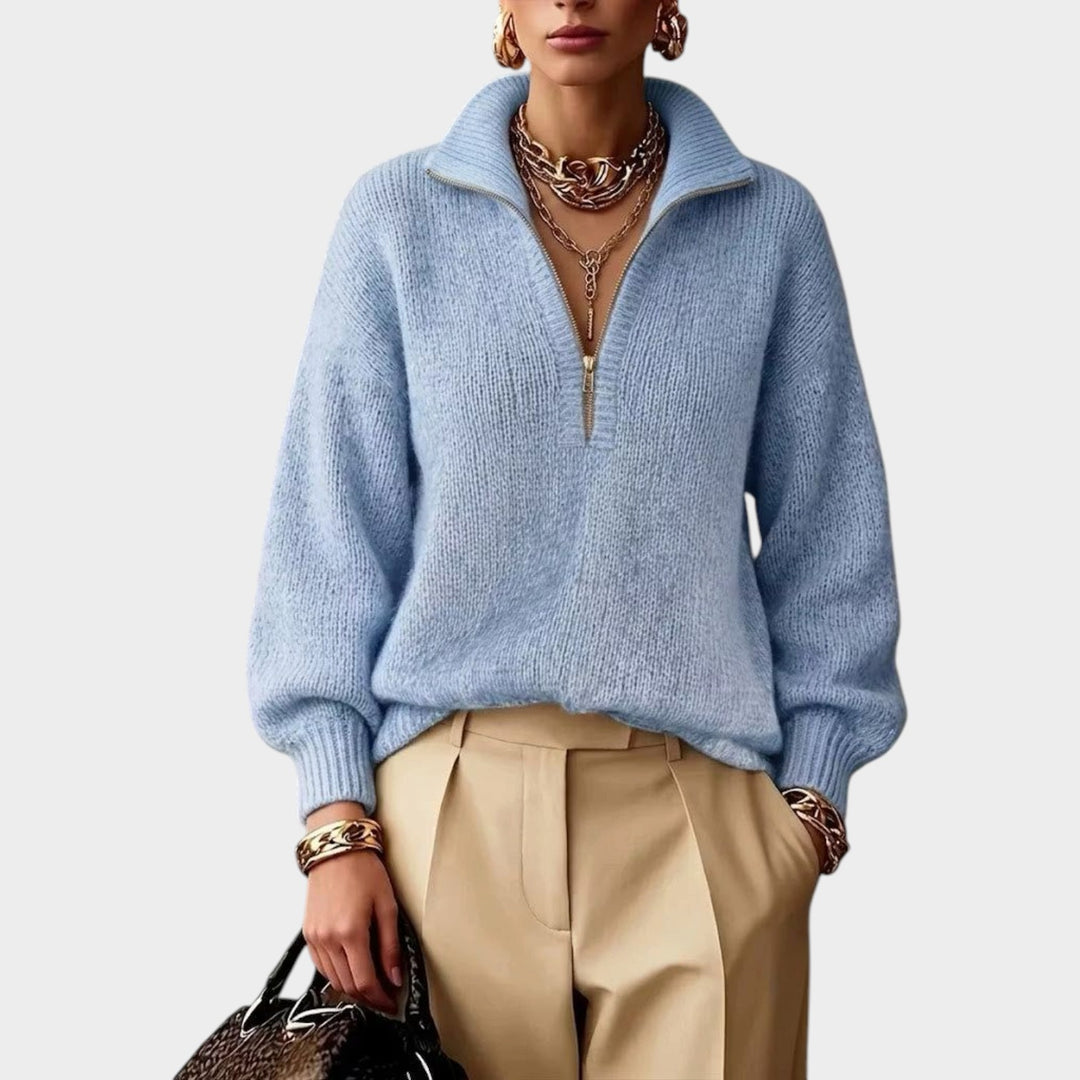 Women’s Quarter Zip Knit Sweater High Collar Relaxed Fit